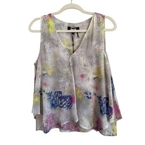 DKNY Asymmetrical Graffiti Print Sleeveless Top Women's Size Medium NEW Artsy